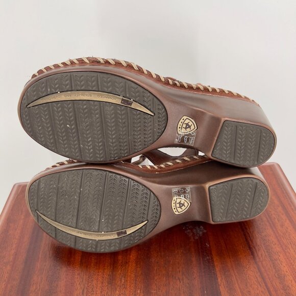 Ariat Women's Leather Brown Wedge Ankle Sandals Size 8B - Picture 10 of 11